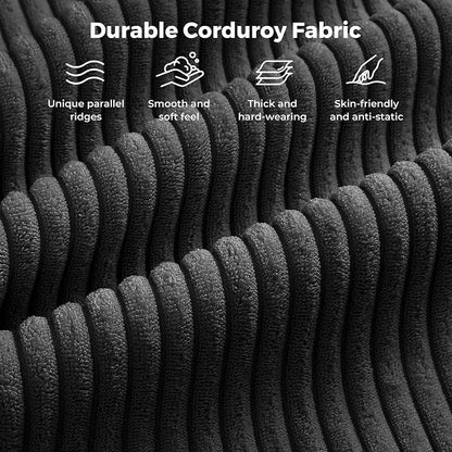 Vesgantti 97" Modular Sectional Sofa Black, Sectional Couch with Movable Ottoman, Comfy Corduroy Couch with Spring Cushion, Modular Sofa with Deep Seat for Living Room, Bedroom and Apartment