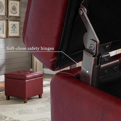 HomePop 18" Leatherette Tufted Square Storage Ottoman - Red