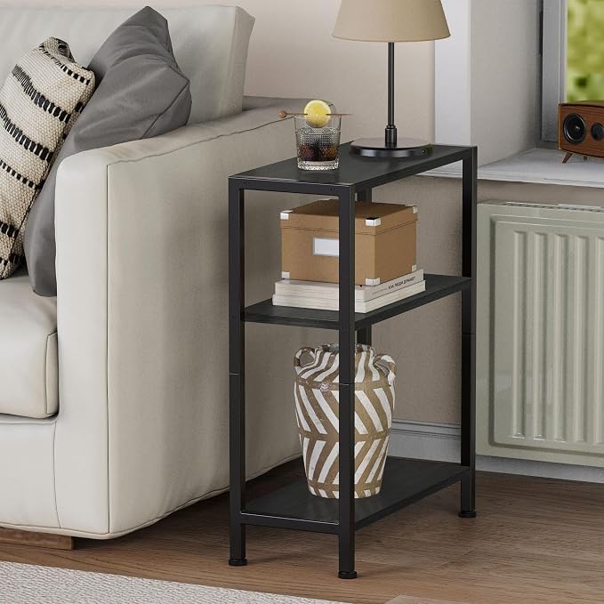3-Tier Side Table, Small EndTable, Sofa SideTable for Narrow Spaces, Slim EndTable, NightstandTable, Skinny Bedside Table, for Living Room, Bedroom, Office, Black