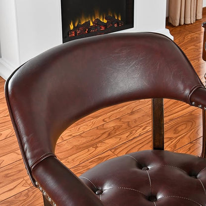 LEEMTORIG Set of 8 Large Dining Chairs with Casters and Arm, Rolling Dining Chairs with Wheel, Poker Chairs, Boss Caption's Chair, 26" D x 25.2" W x 31.5" H, Espresso Legs & Wine Red PU, XXY-1910-WR