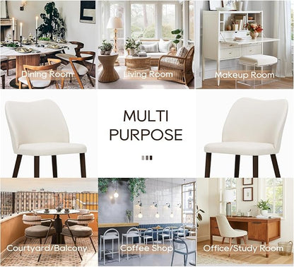 COLAMY Dining Chairs Set of 2, Upholstered Fabric Kitchen Chairs with Curved Back, Padded Seat and Solid Wood Legs, Modern Dining Chair for Kitchen Dining Room, Beige