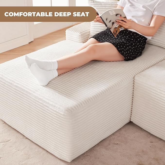 Mangodan Cloud Sectional Sofa, Boneless Couch for Living Room, Modular Sectional Sofa with Deep Seat, Fluffy Comfy Couch with L-Shaped Chaise, No Assembly Required, Beige