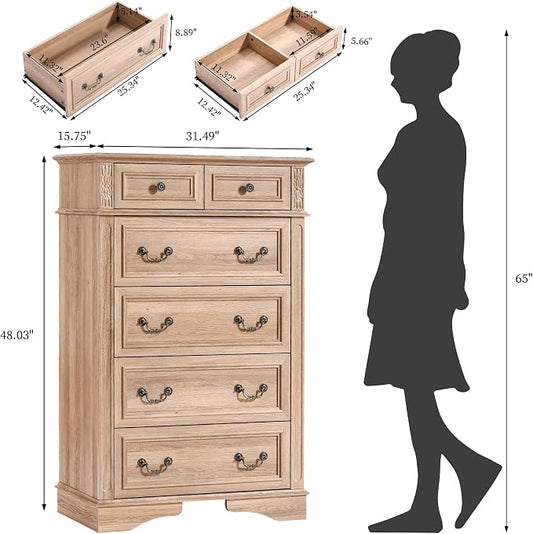 Farmhouse Dresser and Nightstand Sets, 6-Drawer Dresser & 3 Drawer Nightstand Sets, 3 Pieces Rustic Wood Bedroom Furniture Set for Home, Bedroom, Hallway（Natural）