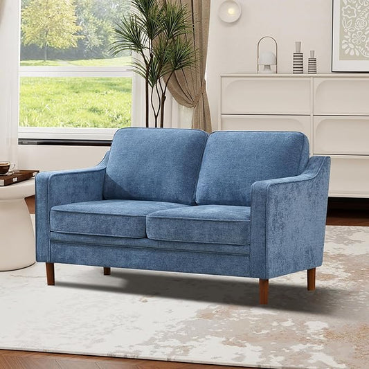 Kingfun 60" Chenille Sofa, Loveseat Couch, Mid Century Modern Love Seat Couches with Solid Wood Frame for Living Room Bedroom