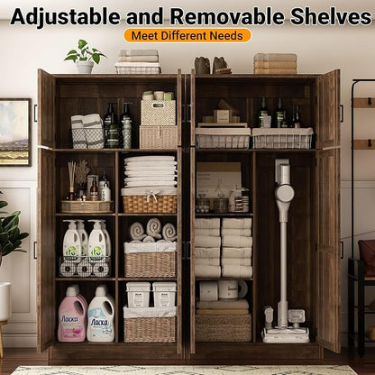 Unikito 71” Tall Storage Cabinet, Farmhouse Kitchen Pantry Cabinet with Adjustable Shelves and Barn Doors, Versatile Storage Cupboard for Dinning Room, Bathroom, Living Room, Weathered Brown, 2 Pack