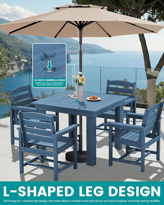 SERWALL HDPE Outdoor Square Dining Set for 4 | with Armchair Seat