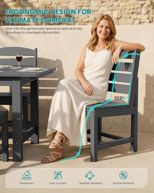 SERWALL Armless Outdoor Dining Chair Set of 2, All Weather Resistant,Gray
