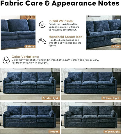 Iroomy Loveseat & 3 Seater, Chenille Cloud Couch, Modern Sofa, Comfy Plush Thick Cushions, Pocket Springs, Cloud-Like Comfort Sofas, Living Room Furniture Sets, Blue