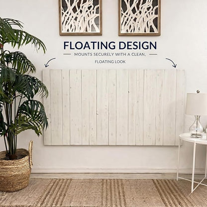 Barn Walls Whitewash Headboard, California King Size | Coastal Design Distress, Solid Wood, Floating Panels, Wall Mount, Adjustable Height