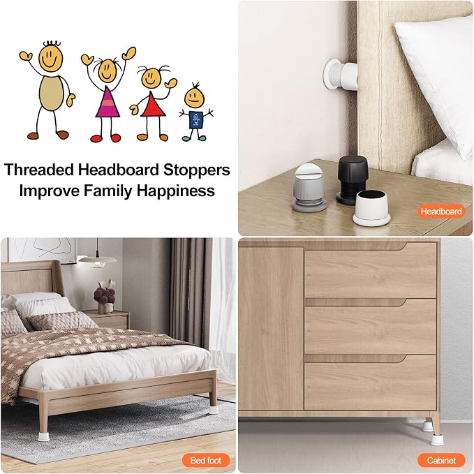 Headboard Stoppers, 1.6-2.6 inches Bed Wall Stopper, Adjustable Bed Frame Anti-Shake Tool, Headboard Bed Stabilizer for Wall Furniture (White - 2 pcs)