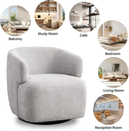 SOFTHION Swivel Accent Chair, Chenille Barrel Chair for Living Room, Cozy Round Boucle Arm Chair, Metal Base for Club Nursery Bedroom, Light Grey