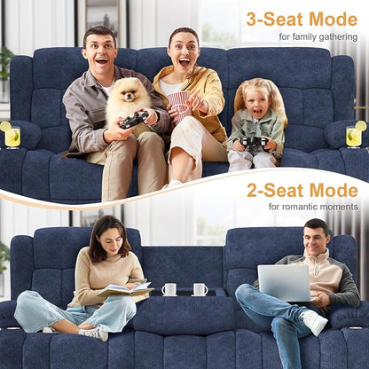 Dresegmt Loveseat Recliner Sofa Set, Flip Middle Backrest Design 3 Seater Reclining Sofa and 2PC Single Oversized Recliner Chair, Manual Couches for Living Room/RV (Blue, 3+1+1)