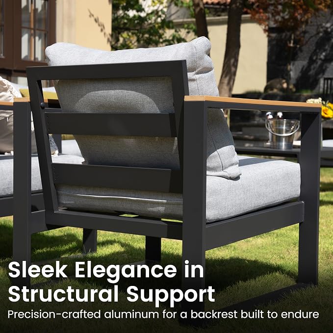 Sundale Outdoor 2 Pieces Patio Aluminum Armchairs, All-Weather Outdoor Furniture with 6” Olefin Cushion & Wide Armrest, Outdoor Chairs or Garden Deck Porch(Grey)