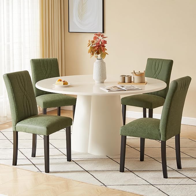 VECELO Upholstered Dining Chairs Set of 4, Modern PU Leather and Solid Wood Legs & High Back for Kitchen/Living Room- Green