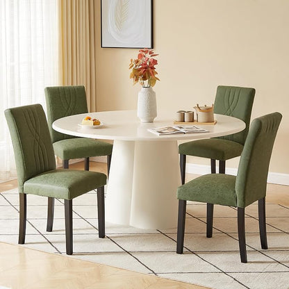 VECELO Upholstered Dining Chairs Set of 4, Modern PU Leather and Solid Wood Legs & High Back for Kitchen/Living Room- Green