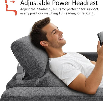 MCombo 62.2'' Reclining Loveseat, Wall Hugger Power Loveseat Recliner Sofa with Adjustable Headrest, USB A & C Charge Ports, Wood Legs, for Living Room (Fabric, HL198M1) (Dark Grey)