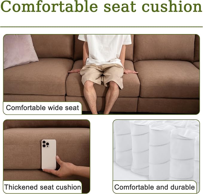 150.4" Large Sectional Couches for Living Room, 8 Seater L Shaped Modular Sectional Sofa with Storage Ottoman & USB, Oversized Corner Couch for Living Room（Brown）