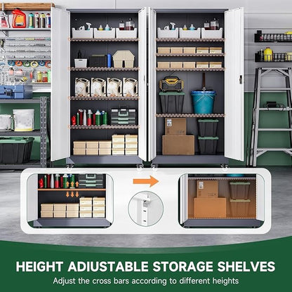 Letaya Metal Garage Storage Cabinets with Lock Door and Adjustable Shelves, Steel Tool Cabinets for Home,Office,Warehouse Organisieren (Grey White, 75" H)