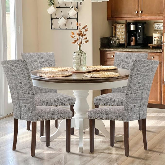 COLAMY Upholstered Parsons Dining Chairs Set of 2, Fabric Dining Room Kitchen Side Chair with Nailhead Trim and Wood Legs - Boho