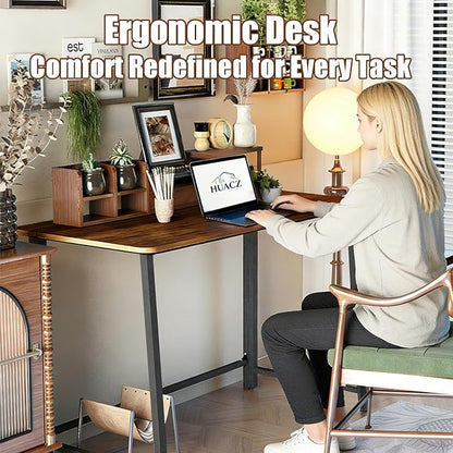 31.5" Folding Desk for Small Spaces, Foldable Computer Table for Home Office, Study,Bedroom,Dorm,Craft, Space Saving,Small Writing Work Office Compact Computer Desk,Easy Assembly,Rustic Brown