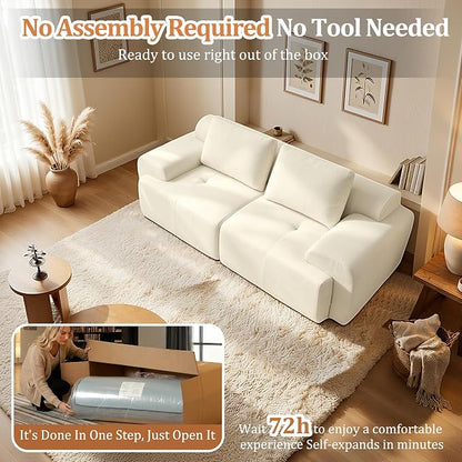 85" Oversized Boneless Couch, Comfort Cloud Sectional Couches for Living Room, Modular Sofa High Back & Extra Deep Seat, No Assembly, Soft Chenille Fabric (Warm White, 85 inch- Shaped（2+0）)