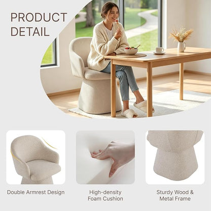 KISLOT Swivel Dining Chairs Set of 1, Upholstered Modern Barrel Dining Chairs with 360° Swivel Base, Chenille Velvet Fabric Accent Kitchen Chairs with Arms, Padded Dining Room Chairs, Sand