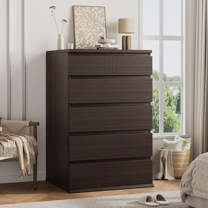 Jocoevol Brown Tall 6 Drawer Dresser for Bedroom,Dressers & Chests of Drawers with Jewelry Storage,Wood Storage Dresser with Deep Drawers for Living Room Hallway Entryway(40.75" L*23.62" W*15.75")