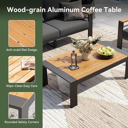 Aoxun Patio Furniture Set, 5 Piece Aluminum Patio Sets with 5" Thicken & Washable Cushion, Waterproof Outdoor Furniture with Coffee Table, Outdoor Couch Sectional for Backyard, Porch and Garden