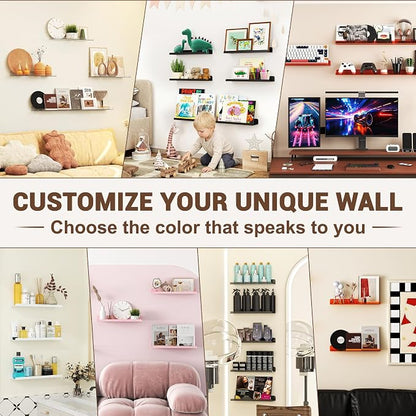 Qukaka Floating Shelves for Wall Decor, 15" Extra Clear Wall Shelves for Bedroom, Living Room, Kitchen, Bathroom Decor, Nail Polish/Book/Decoration/Makeup/Perfume Organizer Floating Shelf-8Pack