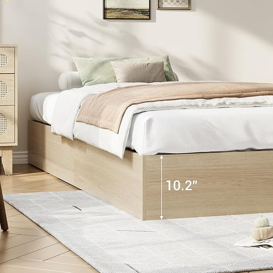 Garvee Twin Bed Frame with 2 Storage Drawers, Wood Platform Floor Bed Frame Without Headboard, Wood Slat Support, No Box Spring Needed, Easy Assembly