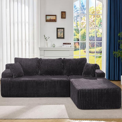 Hobestluk Boneless Couch Modular Sectional Sofa L-Shape Oversized Chaise | 108" Right Facing Chaise Darkgrey,Memory Foam,Removable Cover,Non-slip Bottom,No Assemble Required,Living Room Furniture