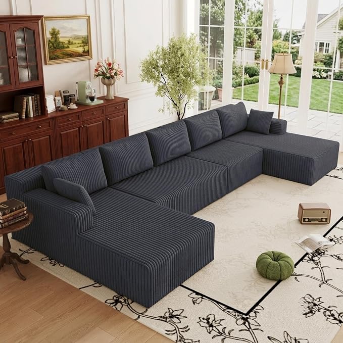 Flexible Combination Cloud Sectional Boneless Couches with Double Chaise,157" Oversized U Shaped Modular Sofa No Assembly Required Foam-Filled Deep Seat Sofa & Couch for Living Room,Apartment