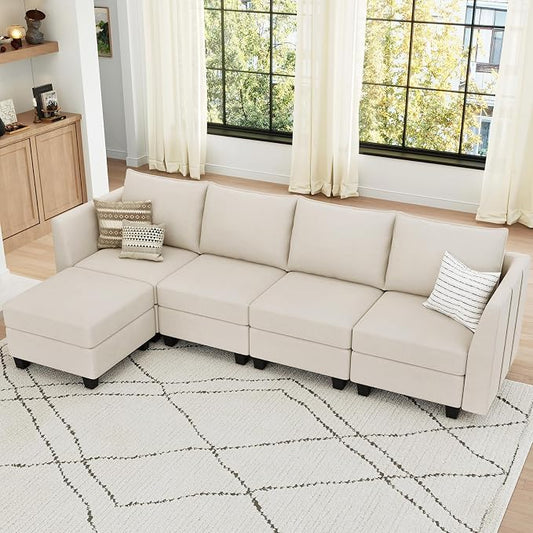 Belffin Modular Sectional Sofa Couch with Reversible Chaise Velvet L Shaped Storage 4-seat Convertible Beige