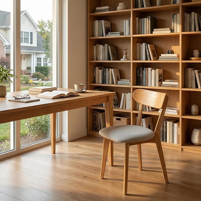 100% Solid Wood Dining Chairs,Mid Century Modern Dining Chairs with Rounded Backrest,Kitchen,Dining Room Chairs Set of 1/2/4 (1, Original Color White Upholstery)