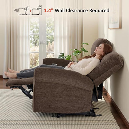 MCombo 87.8" Wall Hugger Power Reclining Sofa with Drop Down Table, 3-Seater Recliner Couch for Small Spaces Living Room RV, USB Ports, Fabric PR635M3 (Dark Brown)
