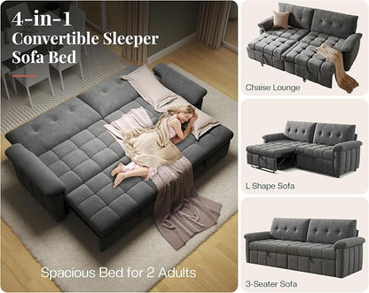 Jocisland 93” 4-in-1 Convertible Sofa Bed, Full Size Cloud Sleeper Sofa, Tufted Chenille, 5-Position Adjustable Backrest, 10-Minute Tool-Free Assembly, Couches for Living Room Guest Room, Gray