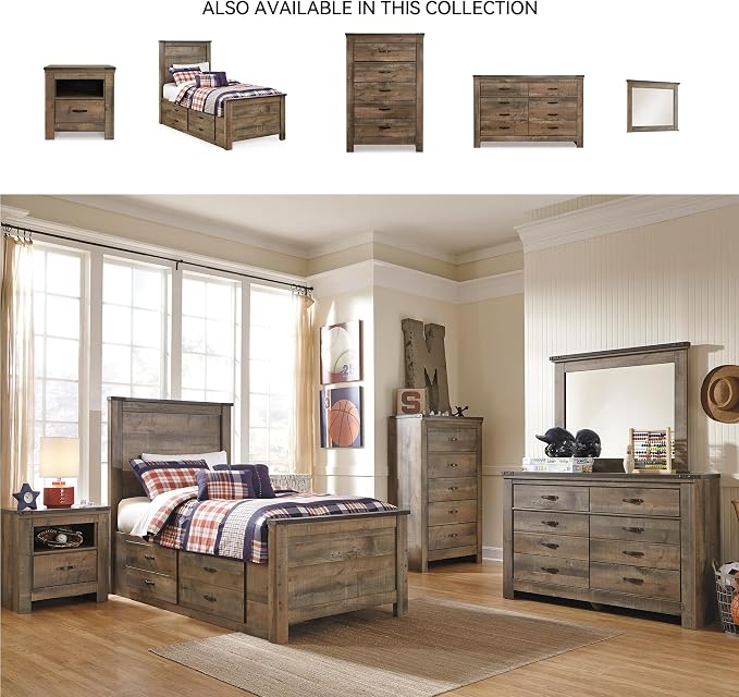 Signature Design by Ashley Trinell Rustic 6 Drawer Dresser with Safety Stop for Bedroom, Dark Brown