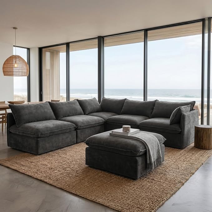 Cloud Modular Corner Sectional, Oversized Deep Seat Comfort, Luxe Chenille | Fully Removable Washable Covers, Memory Foam Seat Cushions, Storage Ottoman, Premium Fabric