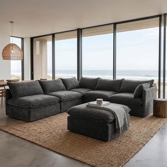 Cloud Modular Corner Sectional, Oversized Deep Seat Comfort, Luxe Chenille | Fully Removable Washable Covers, Memory Foam Seat Cushions, Storage Ottoman, Premium Fabric