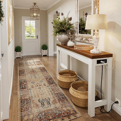 Cyclysio 47" Console Table with Charging Station, 13.8" Deep Farmhouse Sofa Table Behind Couch with 2 AC Outlets & 3 USB Ports, Entryway TV Console or Compact Home Office Desk, Rustic Oak