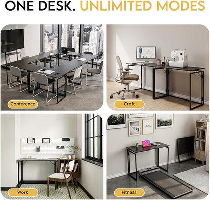 alawooder 31.5" Folding Desk: No Assembly, Wood Top for Small Spaces | Home office desk, holds 150 lbs, folds flat to 2.3 in, splash-proof wood top, sturdy metal frame
