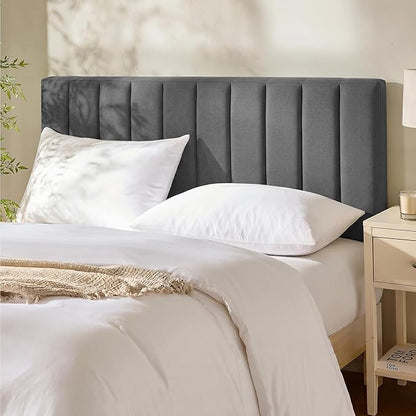 Hearth & Harbor Wall Mounted King Headboard Only, Bed Headboard King Size | Easy Assemble, Floating Peel and Stick, Upholstered, Channel Stitched, 3D Wall Panels, 5 Strips of 3M Tape Included, Grey