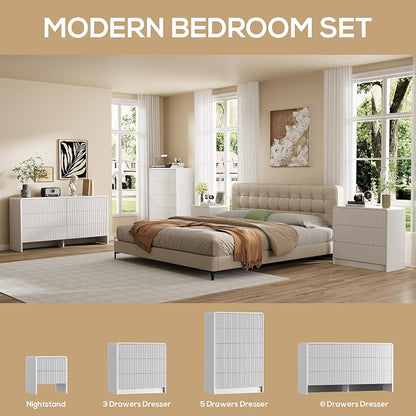 Furniway White Nightstand with 3 Drawers, 32" Modern Bedside Table with Storage, Large Night Stand for Bedroom