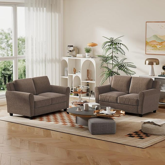 Bonzy Home 2 Piece Sofa Set, 2-Seater Sofa Couch Set of 2, Modern Comfy Sofa with Thick Cushion for Living Room Apartment Office, Brown