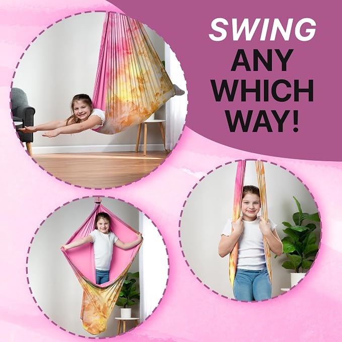 Indoor Sensory Swing for Kids or Outdoor – Holds 300lbs, Double-Layer, & 360° Swivel, Calming Compression Therapy Swing Hammock for Kids & Adults with All Hardware – Sensory-Motor Toys & Gifts