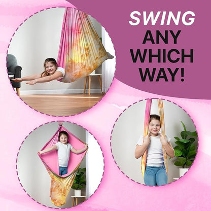 Indoor Sensory Swing for Kids or Outdoor – Holds 300lbs, Double-Layer, & 360° Swivel, Calming Compression Therapy Swing Hammock for Kids & Adults with All Hardware – Sensory-Motor Toys & Gifts