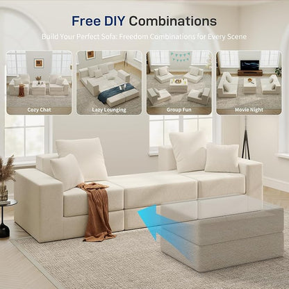 Cloud Modular Sectional Sofa, Comfy Boneless Couch for Living Room, Modern L-Shaped Couch with Reversible Chaise, Customizable Sleeper Sofa with Non Slip, No Assembly & Deep Seat, Beige