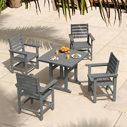 5 Piece Patio Dining Set, 35" Square HDPS Weather Resistant Outdoor Table & 4 Patio Chairs Set with 1.96" Umbrella Hole, Heavy Duty for Small Space Backyard Balcony, Grey