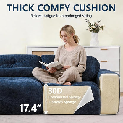 82" Modular Sectional Cloud Couch, L Shaped Sofa Boneless Couches with Movable Ottoman, 2 Deep Seat Modern Comfy Velvet Sofa for Living Room, Bedroom, Apartment (Blue)