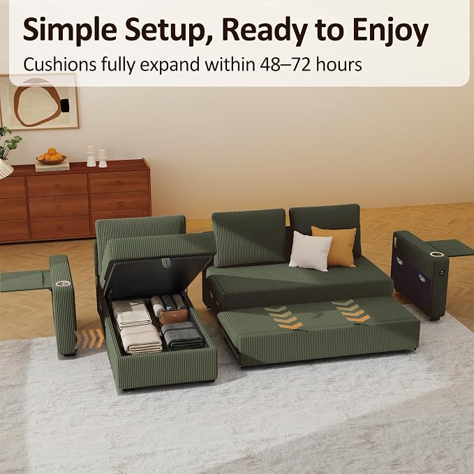 Ball & Cast 80" Sectional Sleeper Sofa Bed Pull Out Couches for Living Room | L Shaped Convertible Pull Out Sofa Bed with Storage Chaise, Foldable Table, USB Port, Cup Holder, Side Pocket for Small Space